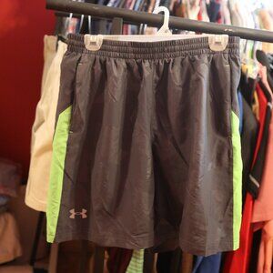 under armour shorts heat gear medium gray with green stripe